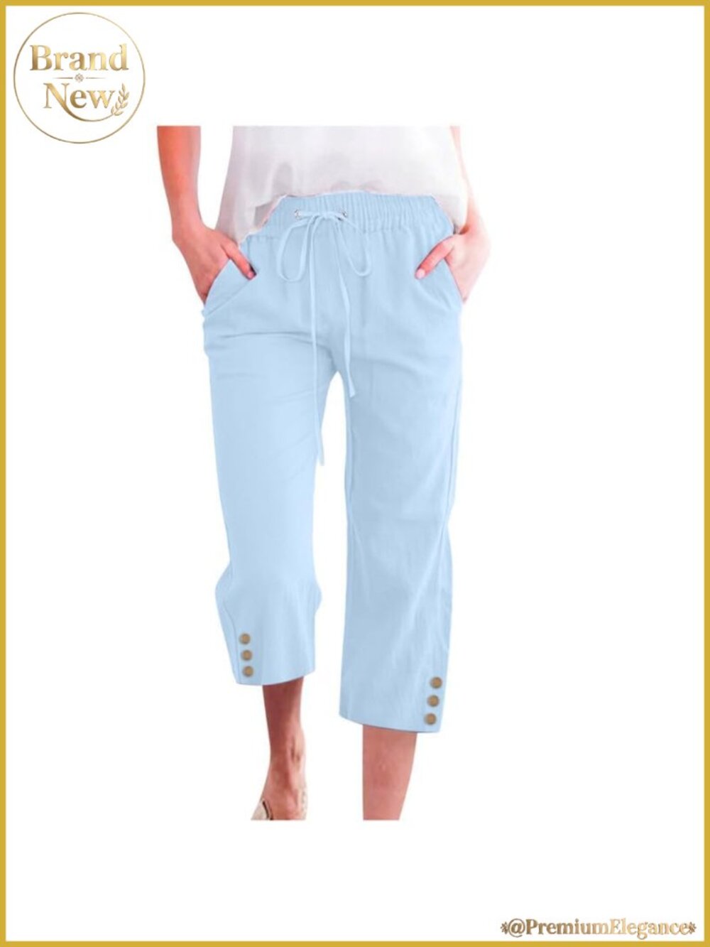 Women's High Waist Drawstring Linen Capri Pants with Pockets Casual Wide Leg